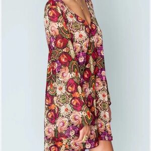 Show Me Your MuMu Red Pink Floral V-Neck Long Sleeve Mini Dress Women’s Size L